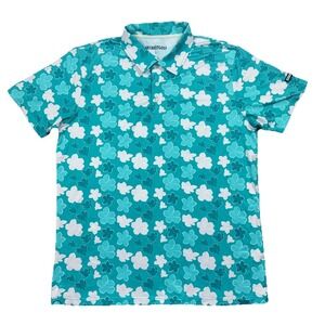 Shank It Golf Polo Floral Hawaiian Print Mens Large Performance Stretch Casual
